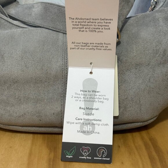 Grey Suede Crossbody Shoulder Bag With Adjustable Strap By Ah-Dorned New York - Picture 7 of 12